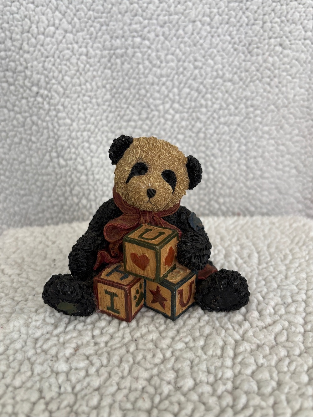 Boyds Bears & Friends Panda with Red Scarf and Wooden Blocks
